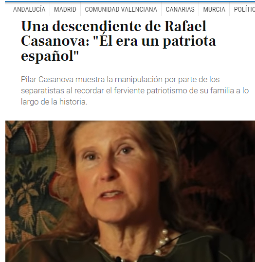 Familiares de Rafael de Casanova denuncian que el separatismo catalán miente y manipula a su antepasado cada 11 de septiembre.

"La historia que difunden los separatistas es una mentira, un invento. Rafael siempre luchó por España".