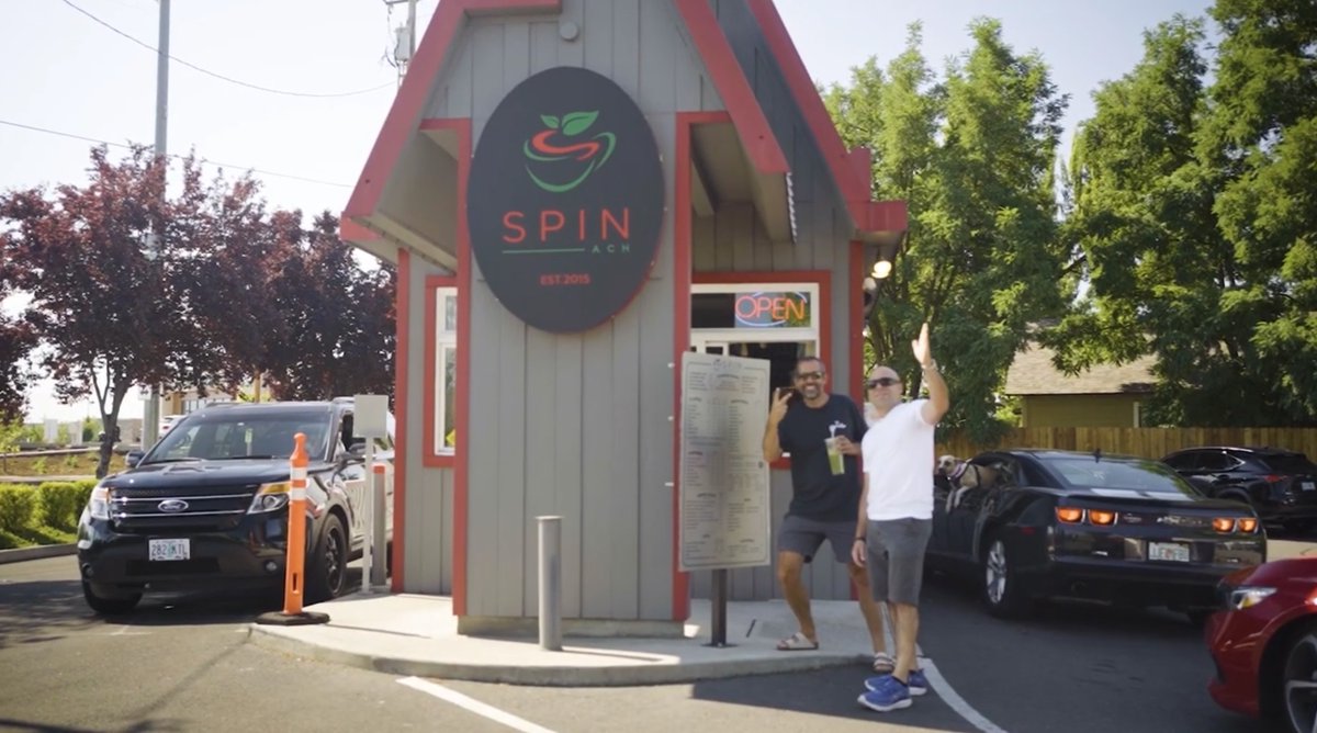 AllAcrossOregon's tweet photo. SPIN! (or Spin-ach) is a healthy food &amp; smoothie drive-through in Medford, Oregon.  Known for their organic coffee, Açaí power bowls and super healthy smoothie concoctions.

Watch this clip from Season 1:
https://t.co/B07hnakMkE https://t.co/phFG9qZ1Xk