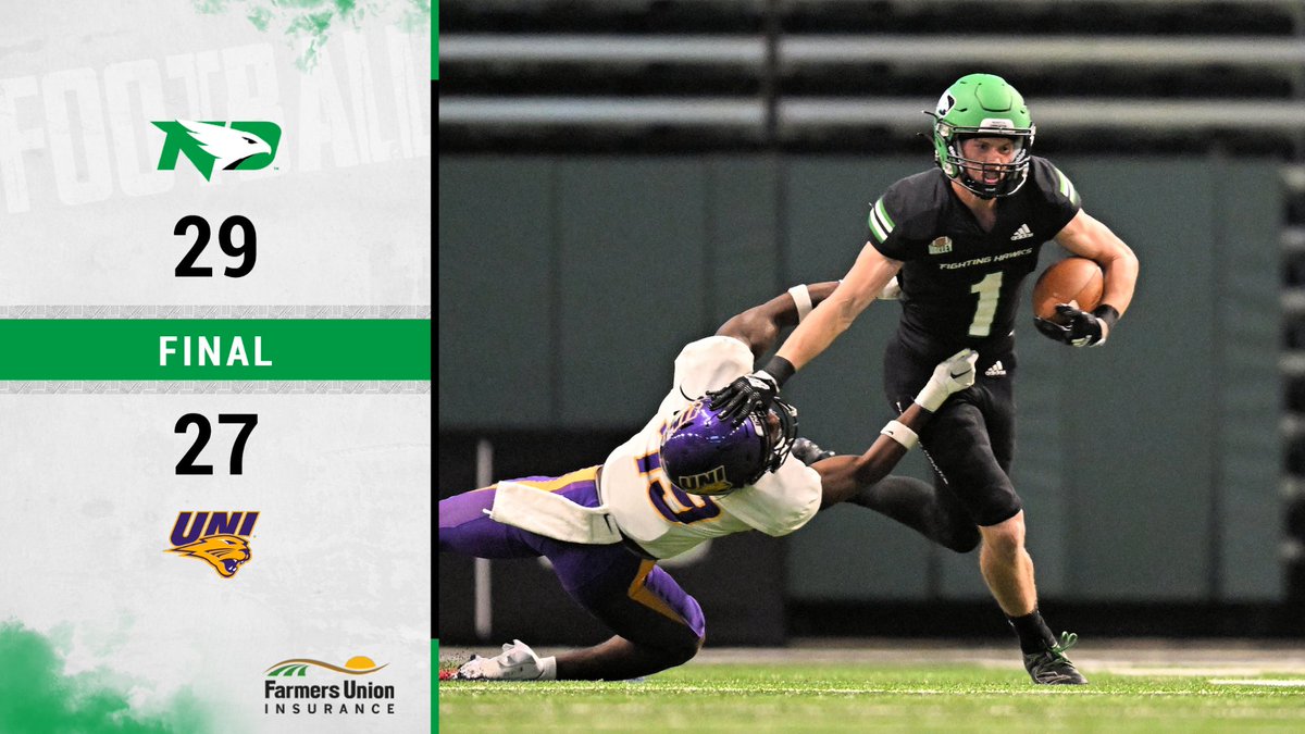 North Dakota defeats No. 24 Northern Iowa, 29-27!

#UNDproud | #LGH