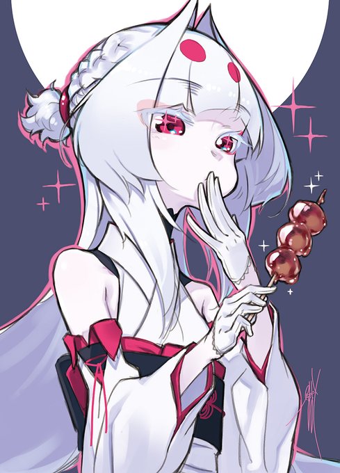 「月雪ちゃんとみたらし団子。」甘味が大好きな月雪ちゃん(つきよみ)です。内心テンションが上がりながらお団子を食べる月雪ちゃんかわいい。 
