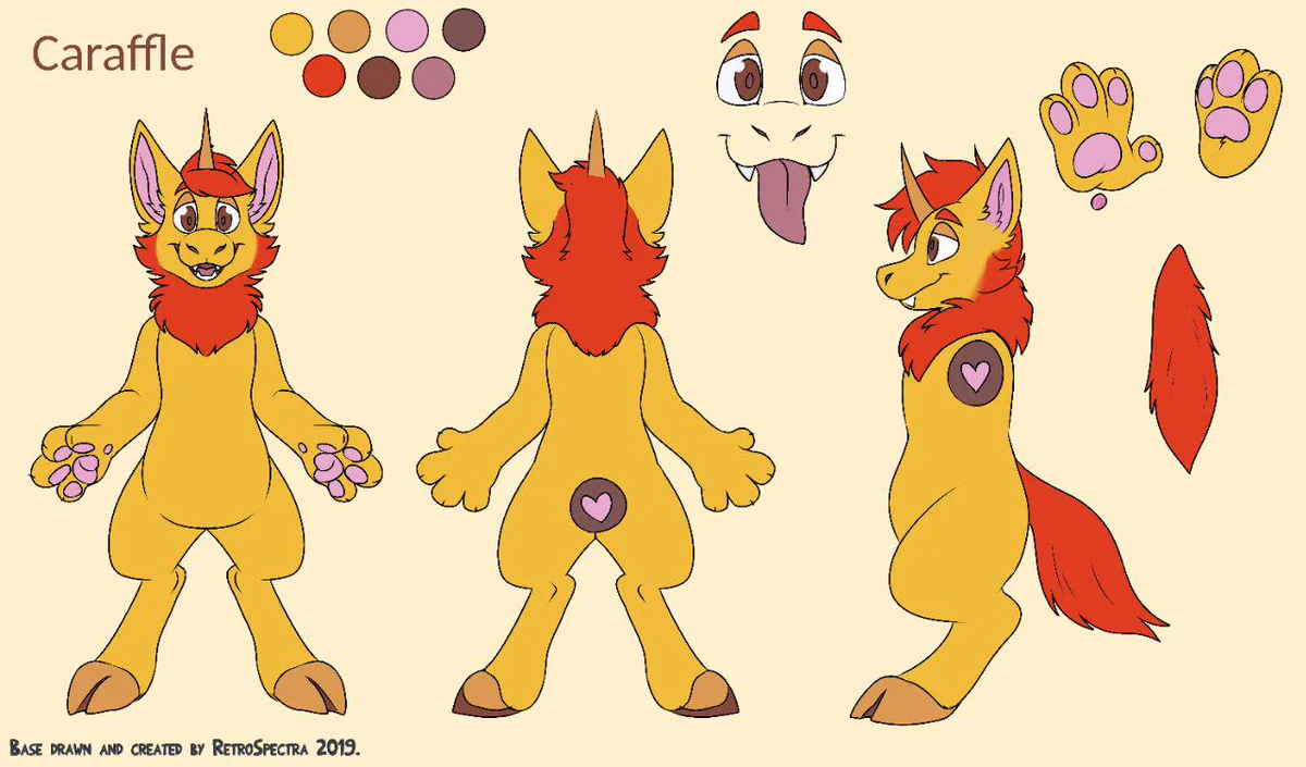 Goofy lion unicorn hybrid fursona reference sheet 