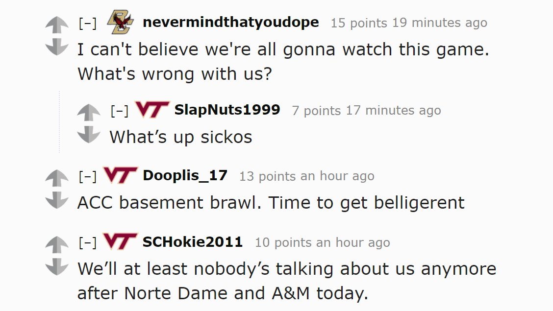RedditCFB's tweet photo. Checking in on the #BCvsVT game thread... https://t.co/FQqUpZgcVY