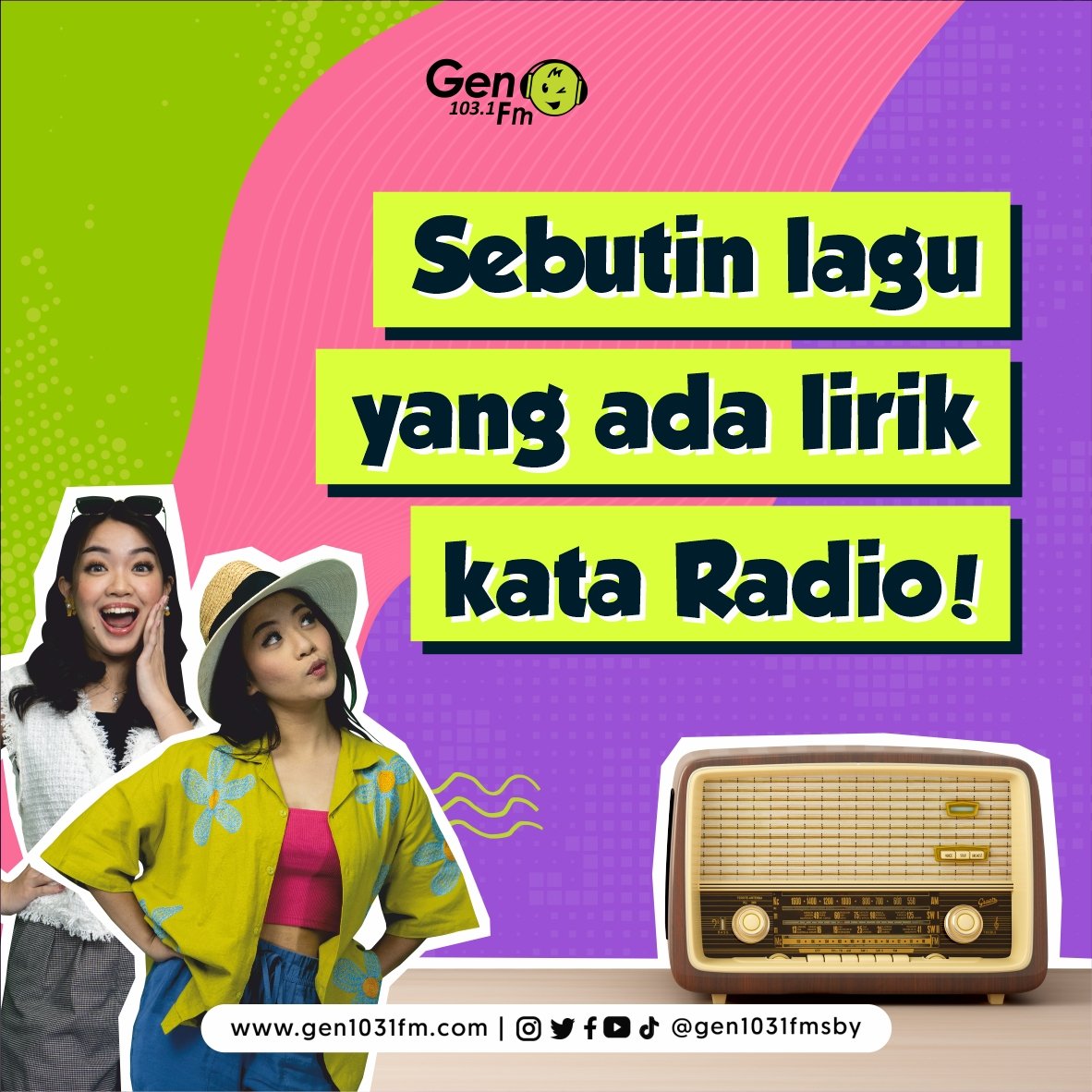 gen1031fmsby's tweet photo. sobat GEN, sebelum dengerin #GenWeekendShow #gen1031fmsby, pengetahuanmu dites dulu ya!
Sebutin semua lagu yang ada lirik "radio". Cuzzzz, tulis dikolom komen sekarangπππ
#hariradionasional #radio #music https://t.co/G6TOv51fEi