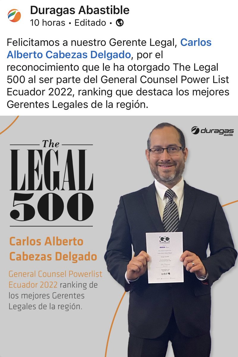 kbtokbzas's tweet photo. Gracias por la confianza Duragas Abastible. Es un honor ser parte de esta gran empresa. #gcpowerlist #thelegal500 #GeneralCounsel #legal https://t.co/1dsNj8ol9P