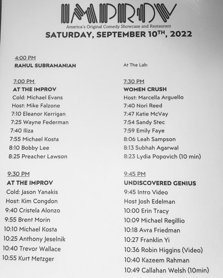 Set times tonight! All 3 Main Room shows & Women Crush are SOLD OUT! There are 14 tickets left for Undiscovered Genius 1 Year Anniversary Show, get yours at hollywoodimprov.com #hollywoodimprov #comedy #saturdaynight