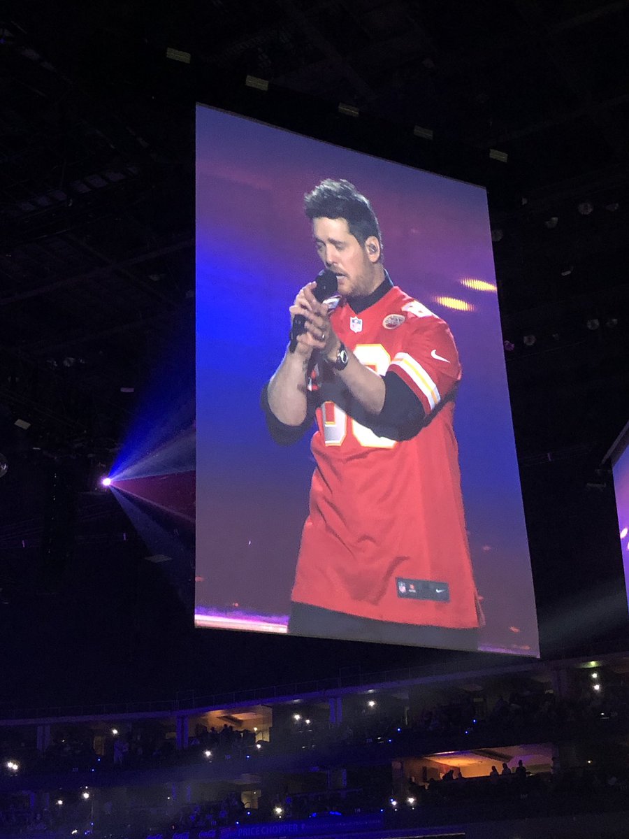 Amazing to see <a href="/MichaelBuble/">Michael Bublé</a> …especially in a <a href="/Chiefs/">Kansas City Chiefs</a> jersey. #swoon