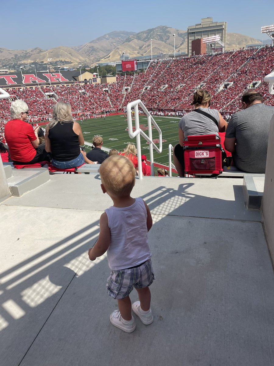 Scotty6596's tweet photo. First football game for Bobby. He liked the people watching, and flapping his arms while he ran all over the concourse (2/3 of the game.) Plus he got to meet uncle @CoachATrain99 https://t.co/CAuOdldqQr
