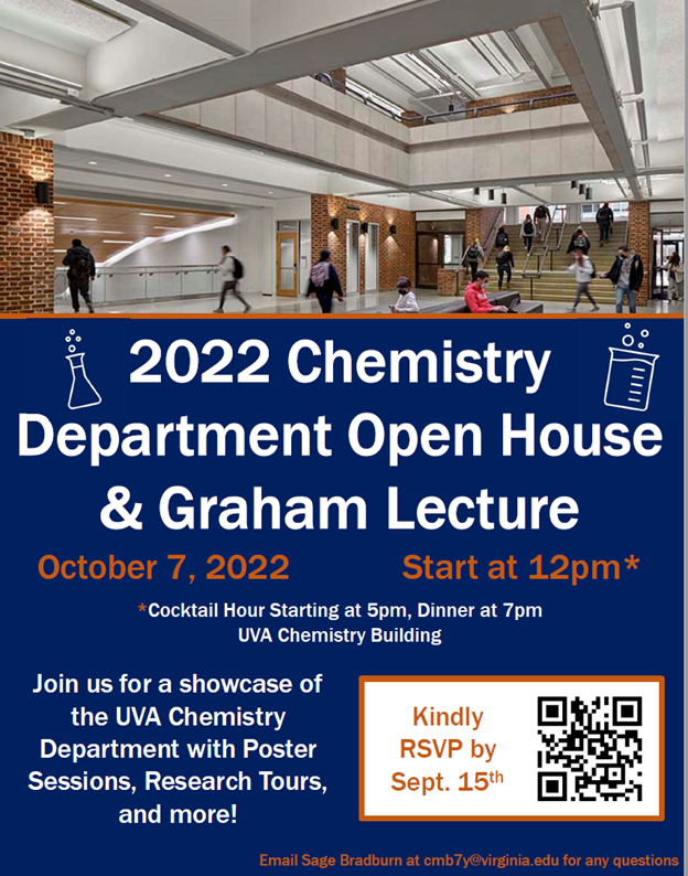 ChemistryUVA's tweet photo. To celebrate our $100 million building renovation and our department, @ChemistryUVA is holding an alumni open house on Friday Oct. 7, 2022.  We are inviting alumni and friends of the department back for a showcase of our research and teaching. Join us!
https://t.co/HdlT05lRvB https://t.co/42Uio1HH42