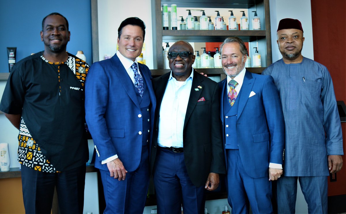 NigHighCommCan's tweet photo. The High Commissioner of Nigeria to Canada, His Excellency Adeyinka Asekun, and Diplomats at the High Commission, accompanied by the Patron and Vice President of the Canada-Africa Chamber of Business, Jacques NdoutouMve, visited the Apollo Health and Beauty Care in Toronto. #b2b https://t.co/fuImrNBvaN