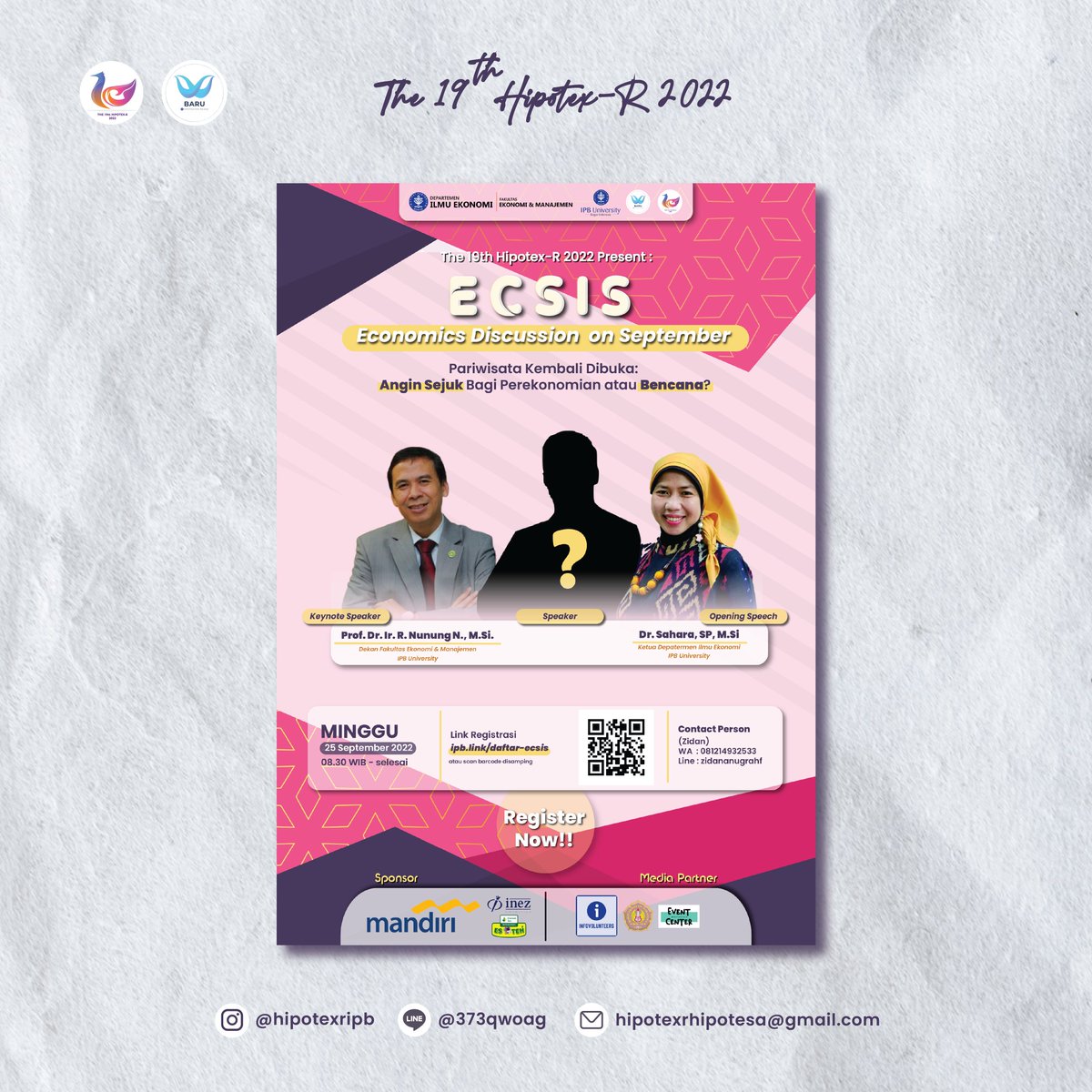 Hipotexripb's tweet photo. [Economics Discussion on September The 19th HIPOTEX-R] 

Hello Young Economist!

Economics Discussion on September (Ecsis) adalah forum diskusi ekonomi yang bertujuan untuk menampung aspirasi baik pro maupun kontra dari peserta yang merupakan mahasiswa dari berbagai universitas https://t.co/xvyrNTu0M1