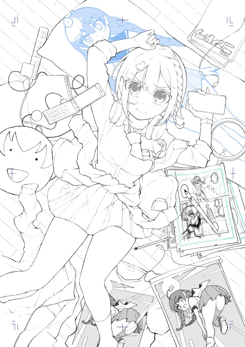 「妹が推しすぎる!」1巻 表紙メイキング
(ラフ→下書き&amp;カラーラフ→ペン入れ→完成) 