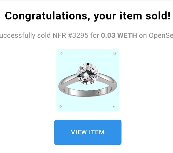 Item Sold!! 

Welcome to NFR family <a href="/CryptoArt80s/">CryptoArt80s</a> 💎💍

She got #married few weeks ago in IRL💒👰🤵, 🎉🎉🥳🍾
and now she has a Web 3 Ring 💍💎

Wishing you happy married life 🥳🥳

Our collection 👇
opensea.io/collection/non…
#NFTCommunity 
<a href="/BlockChainWed/">BlockChainWedding 💒💍</a>