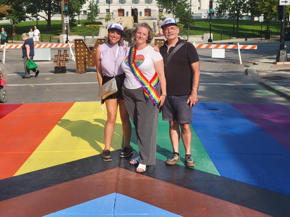 SatyaForMadison's tweet photo. Hey Tim Michels - we’re out here
being gay in the public street!
#WereHere #WereQueer
#GetUsedToIt
#VoteForTonyEvers https://t.co/4uiomgzX1i