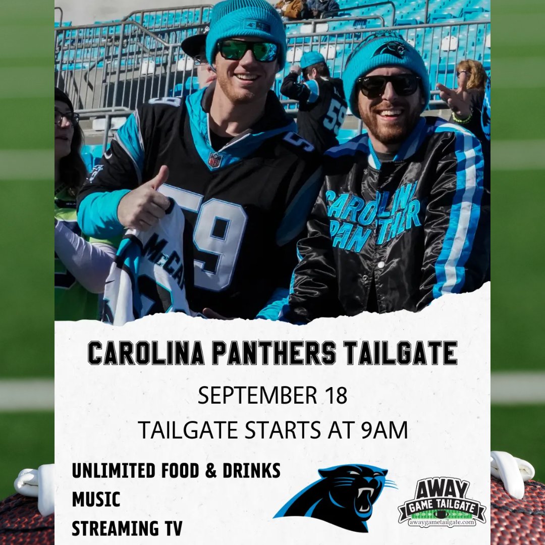 AwayTailgate's tweet photo. Are you looking to tailgate with other Carolina Panthers fans before the New York Giants game at Metlife Stadium? Away Game Tailgate has you covered! Get your tickets today! https://t.co/TUevKmpdjD
#panthers #carolinapanthers #metlifetailgate #pantherstailgate #keeppounding https://t.co/314k2XE8CI