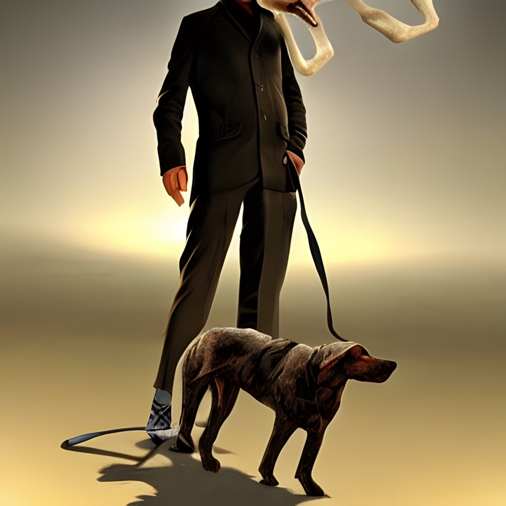 “One Man and His Dog” #aiart #stablediffusion #walkies #mansbestfriend