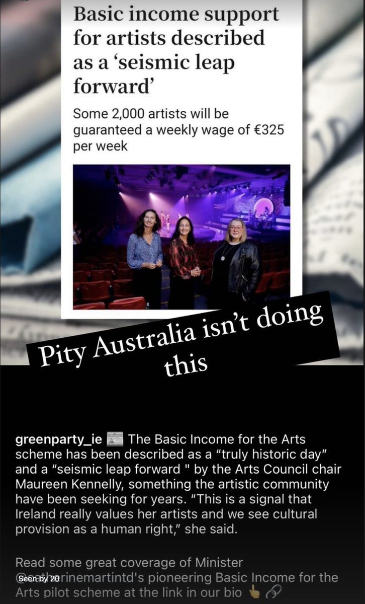 BlakGreenRed's tweet photo. Hey @albo, how about this?:

#Artists #Art #BasicIncomeForTheArts #Ireland #Arts #BasicIncome #MaureenKennelly #Eire #AustraliaNeedsThis #AUSPOL #Albo #PullYourFingerOutAlbo #CatherineMartin #Creatives #Money #CreativeIndustries https://t.co/gcSG7RTnLz