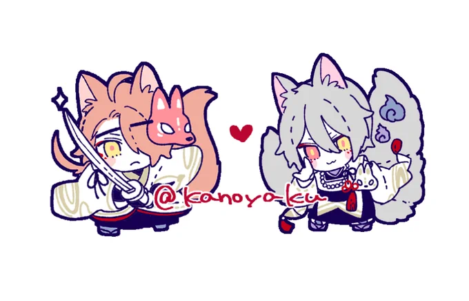 12月のイベントでまたこういうカイオエのちいこいアクキーを無配出来たらな～と思って描いたおきつね 