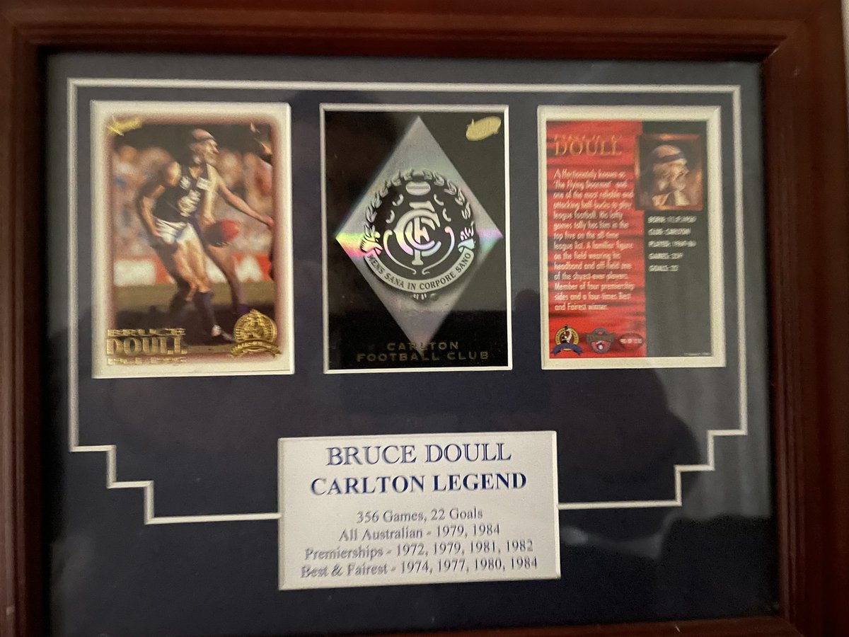 MILKMANblackers's tweet photo. Happy Birthday to the Flying Doormat. As a mad Essendon supporter I sometimes wonder how I have memorabilia of the enemy, but if there was one player that fascinated me as a kid, it was this man. #carlton #flyingdoormat #doull https://t.co/pj9pG3pbfD