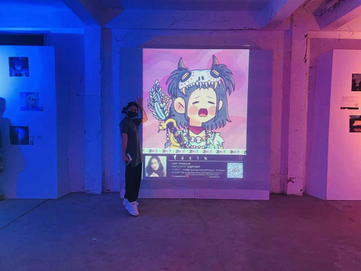 SleepyMintnie's tweet photo. Don't miss out yall!📢 

Last day of Korat Street Art. See you all!🦖 @PrimitiveAF_NFT 🔥☁️🤟🤪🌈☁️ https://t.co/I3S2XYXhbB