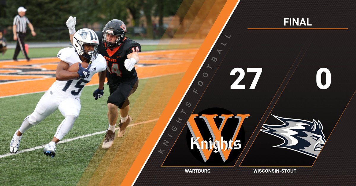 KNIGHTS WIN! 🔥 Wartburg 27, UW-Stout 0. Wartburg moves to 14-0 in night home openers in the Walston-Hoover Stadium era (since 2001.)