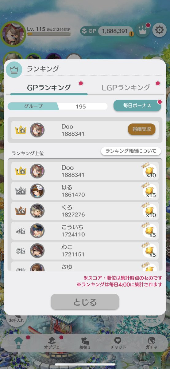simdoo_'s tweet photo. GP1位、2位行ったり来たり🙌💦
庭友募集中です！
GP報酬はほちぃなあ🥺
よかったらDMください！
 #恋庭 https://t.co/Grht0F6ury