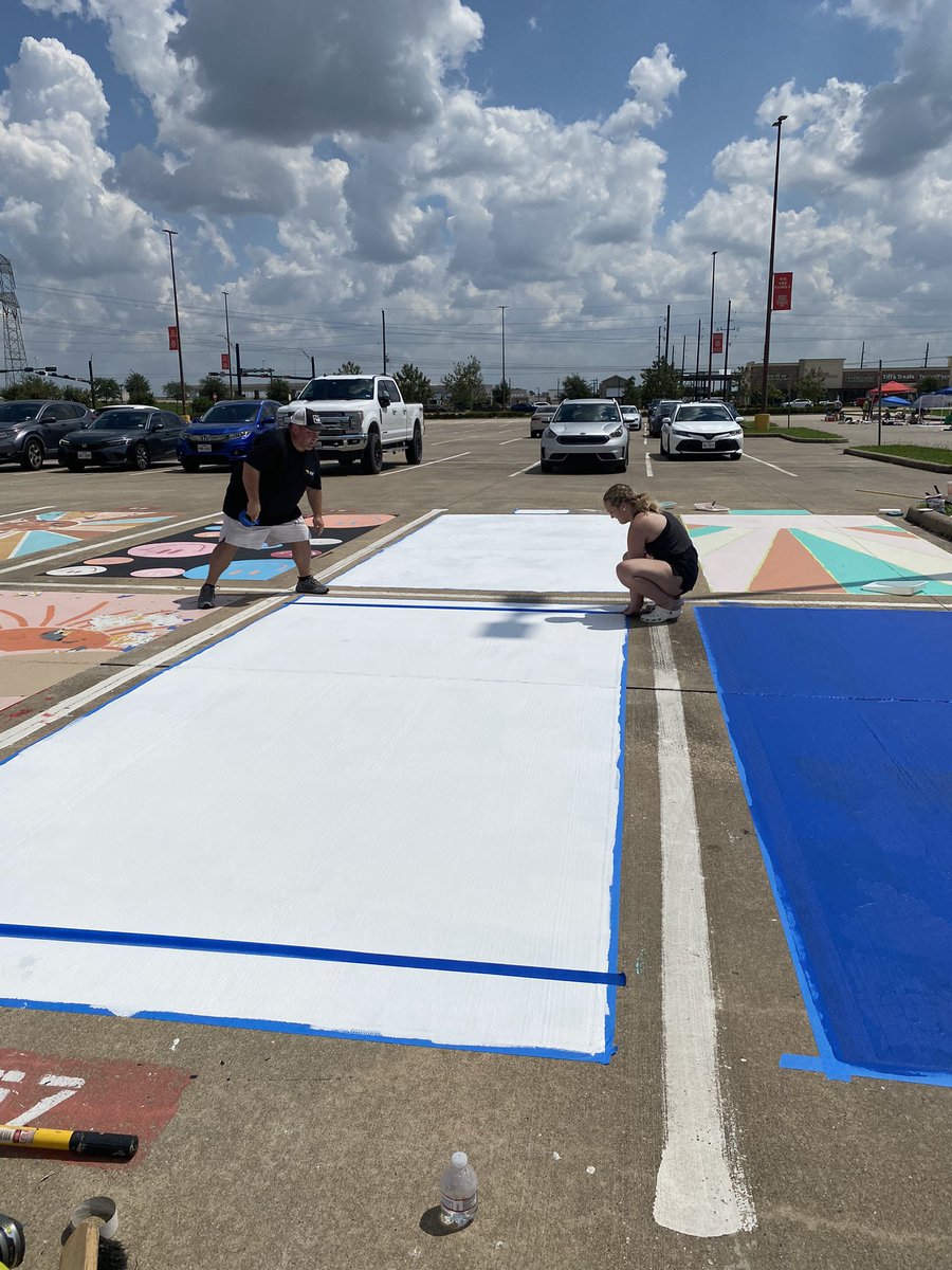 THS NAHS working hard helping paint the Senior and Faculty Parking  Spots on a Saturday in the heat. <a href="/THS_Tigers/">Travis High School</a>