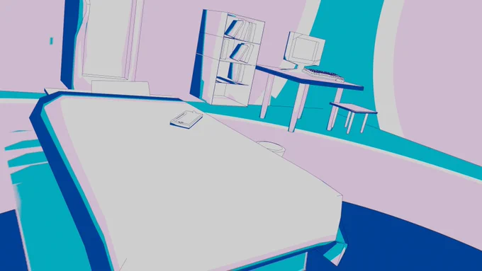 #blender 先ほどの部屋にマテリアル設定して色付けてみました!いい感じ!! 