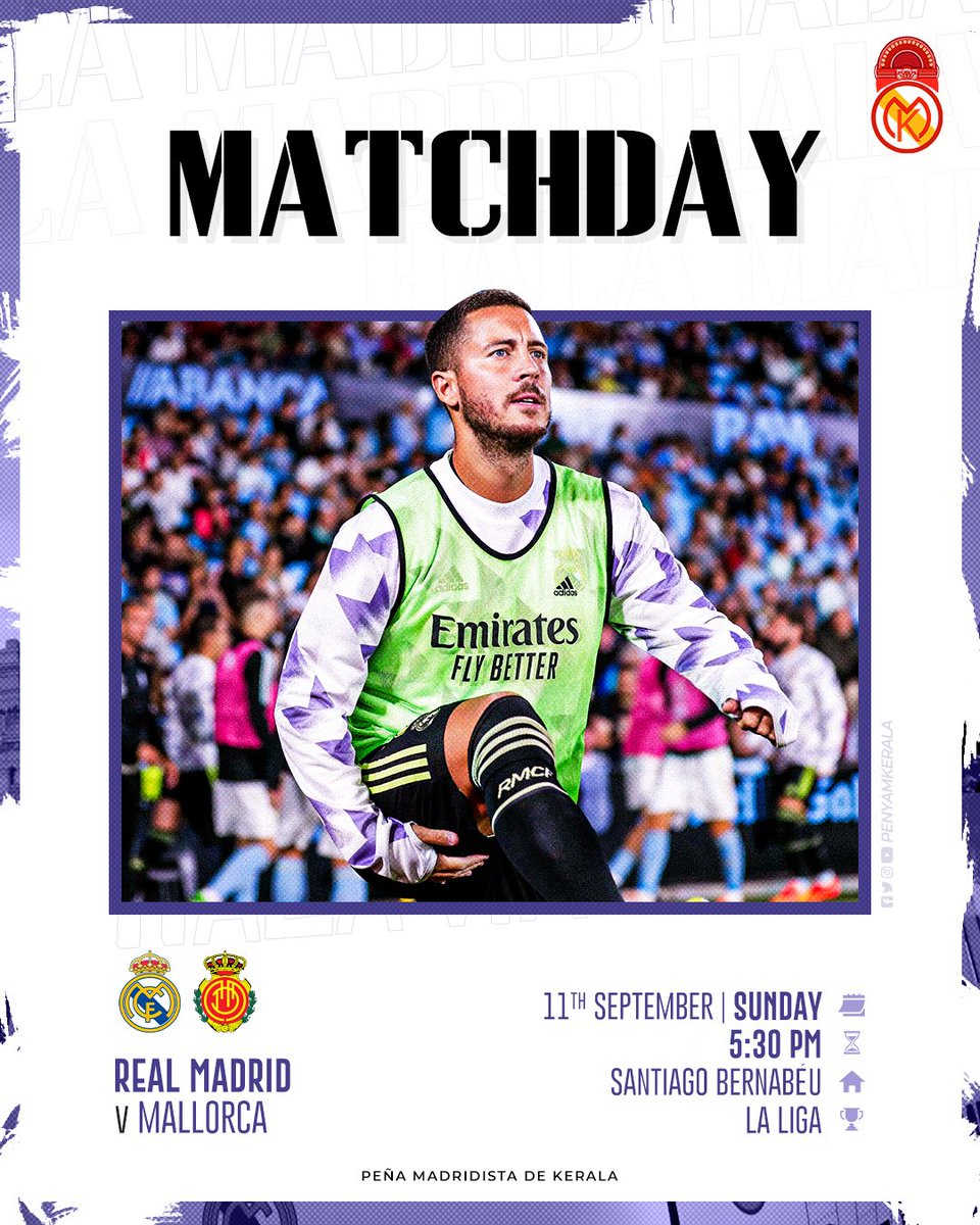 PenaMKerala's tweet photo. 🛑 MATCHDAY 🛑

🆚: Mallorca
🏆: La Liga
📅: 11, September, Sunday
🏟️: Santiago Bernabeu 
🕜: 05:30 PM IST
📺: Sports 18, Voot, Jio TV https://t.co/CIJtZdOg3q
