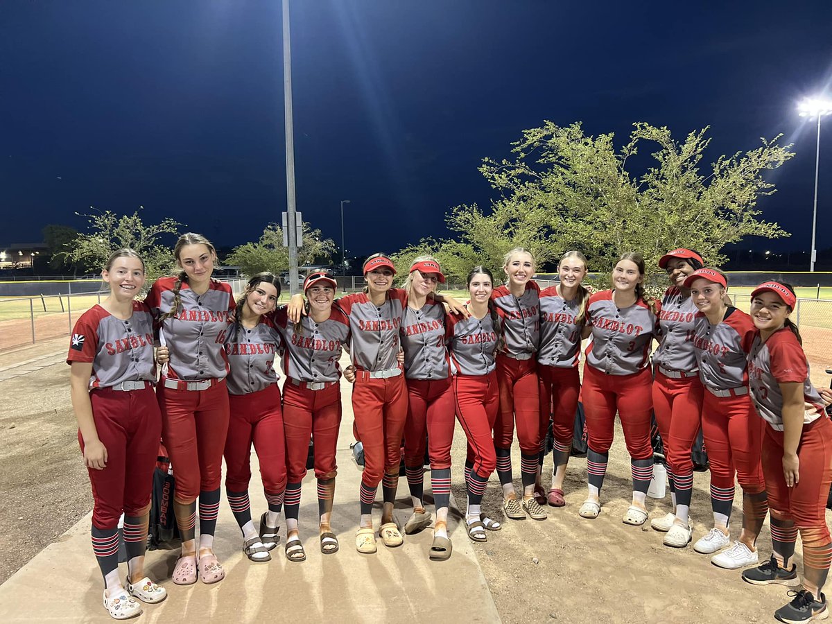 At AFA American Hero - Sandlot’s bats went to work tonight with a team batting average of .462 with 27 runs and everyone on the team contributing at least 1 run. These girls go into Sunday bracket play 3-0 .