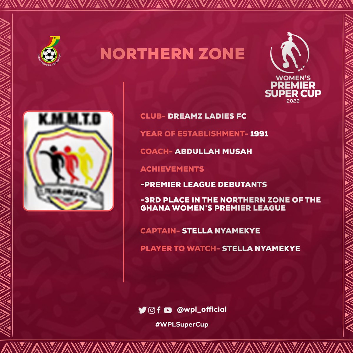 WPLGhana's tweet photo. ๐|| โข ๐ง๐๐๐ ๐ฃ๐ฅ๐ข๐๐๐๐ - @DreamzLadiesFC
โ๏ธ ๐๐ป๐ผ๐ ๐๐ผ๐๐ฟ ๐ฃ๐ฟ๐ฒ๐บ๐ถ๐ฒ๐ฟ ๐ฆ๐๐ฝ๐ฒ๐ฟ ๐๐๐ฝ ๐ง๐ฒ๐ฎ๐บ๐ ๐๐พ
#WPLSuperCup ๐ | #ItAboutTime๐คซ https://t.co/RoAyawxGfL