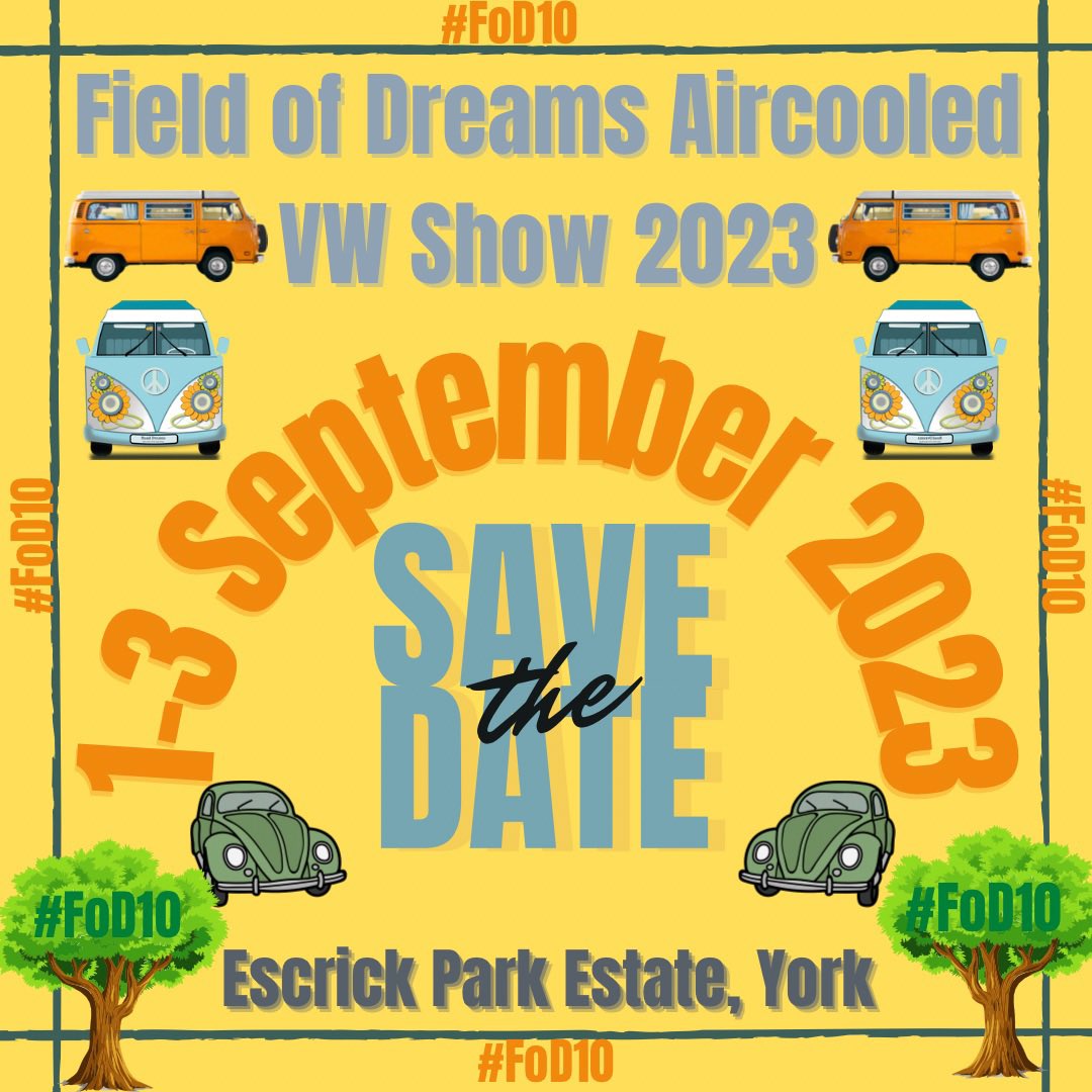 VWFieldOfDreams's tweet image. Let’s do it all again, for a 10th time. Already some exciting 10th anniversary plans being made 😁😁😁#aircooledVW #classicvolks #fieldofdreamsaircooledVWshow #vintageVW #vintagevolks #year10 #10thanniversary