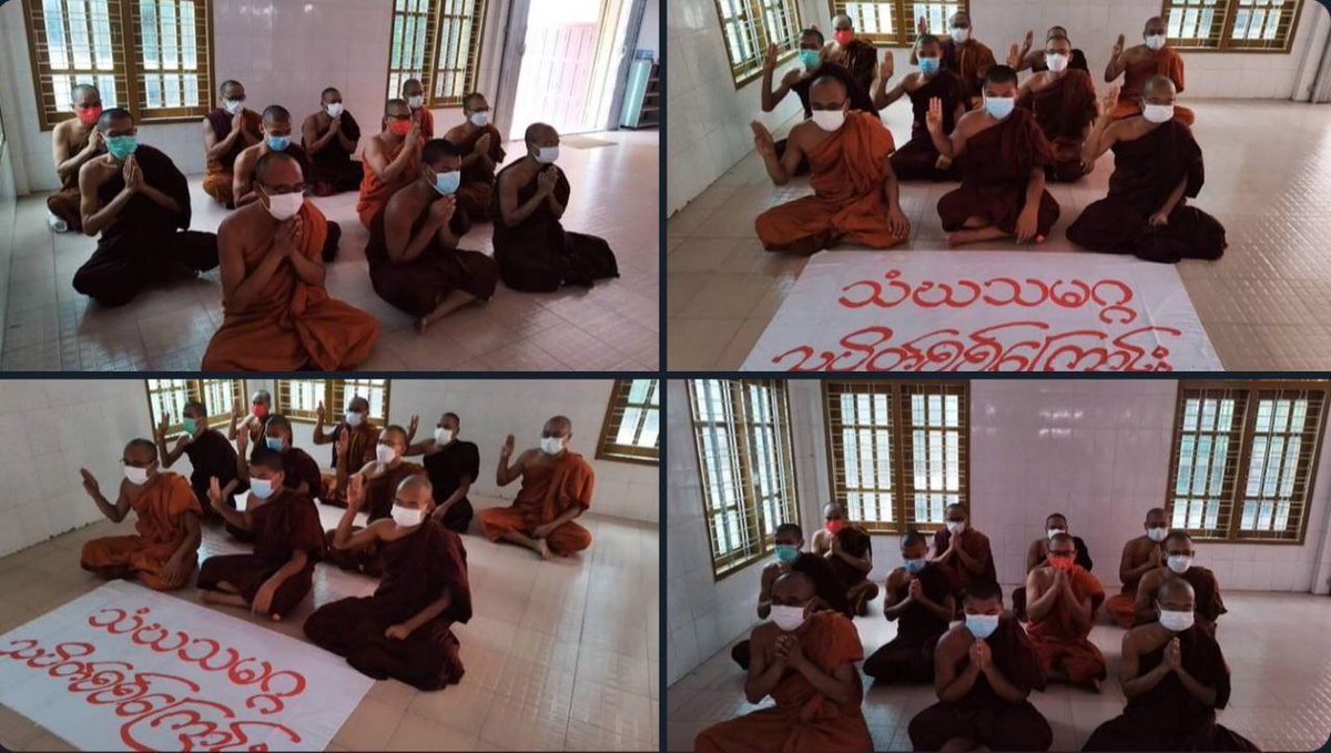 Ricky93060287's tweet photo. Monks from Sangha Union of Mandalay demand for an immediate end to all of Burma’s suffering. They also performed sermons &amp; prayed for federal democracy’s development. 

#2022Sept10Coup #WarCrimesOfJunta #WhatsHappeningInMyanmar https://t.co/31kDqadbhT