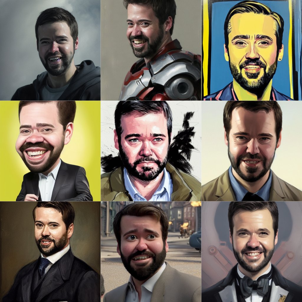 oppie85's tweet photo. Some more experimentation with generating AI images of myself with Textual Inversion on #stablediffusion (with varying levels of successful style transfer); I've had to learn a lot of Python and ML basics to get to this point but it's getting really close. #aiart https://t.co/HRy7ELWVJB