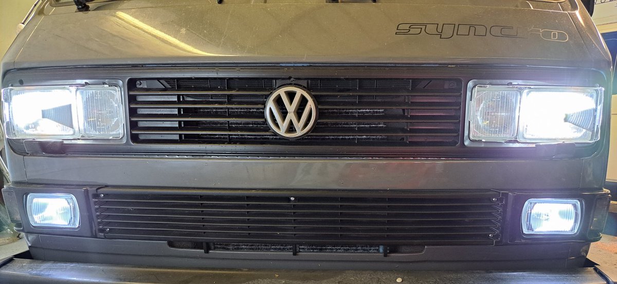 After the #ElectricSyncro has enjoyed a summer of off road adventures, the evenings are now drawing in...Time for a headlight upgrade! LED running lights, and LED headlights. The later overcomes the problem the stock wiring faces as it ages producing more light with less current.