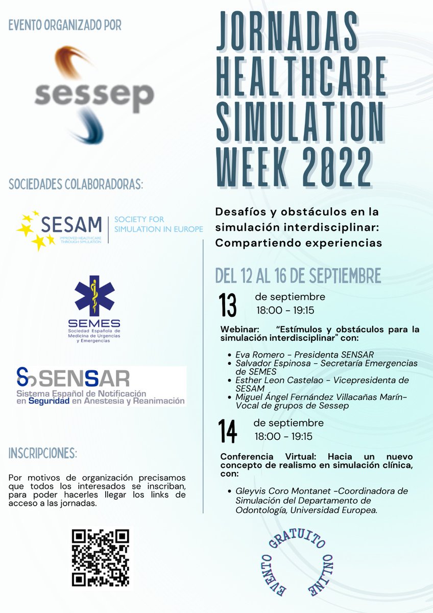 📢📢 Semana de la Simulación de la mano de <a href="/Sessep_Esp/">SESSEP España</a>.
Inscripciones gratuitas. 💯
🔝🔝🔝🔝🔝🔝🔝🔝
Aún estás a tiempo!!!
Inscríbete (link en comentarios)