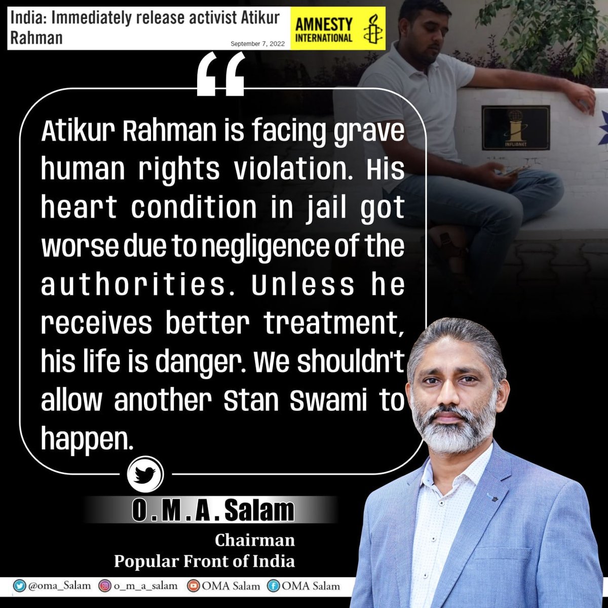 PFI_Maharashtra's tweet photo. #OMASalam
#ReleaseAtikurRahman
#SaveAtikurLife
#ReleaseAllPoliticalPrisoners
#PopularFrontOfIndia https://t.co/jq5yjqZP1Z
