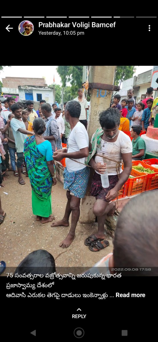 Ambedkar_india_'s tweet photo. #ఎరుక #tribal #community men are tied to a pole and beaten.
#ScStAtrocities 
#SCSTact #sc #St #govt of #India #police
@NCSC_GoI are you sleeping? https://t.co/PKTBtGCCVx