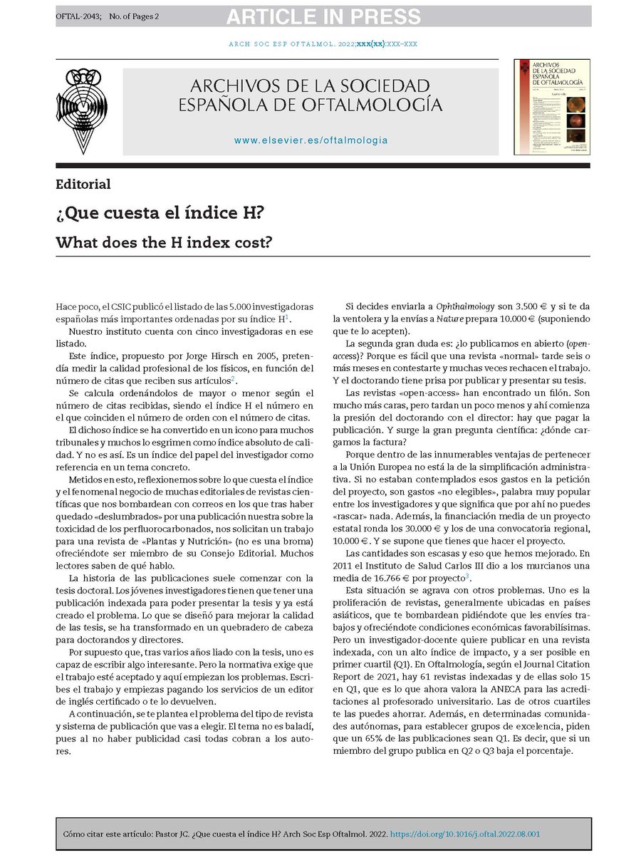 jcpastorj's tweet photo. Acaban de aceptar un editorial mío sobre el "negocio" que tienen las editoriales de revistas científicas can la necesidad que se ha creado de "publicar". Este tema debería ser abordado seriamente ya que los grupos noveles no pueden afrontar esos gastos.
https://t.co/eZhPjxzh4U https://t.co/0IJuLKb0F7