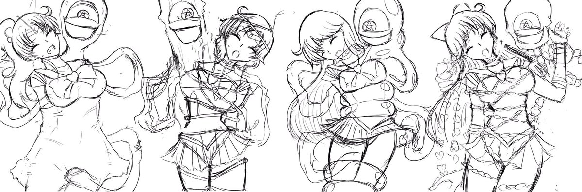 ラフ。4人一気は時間かかりますね 