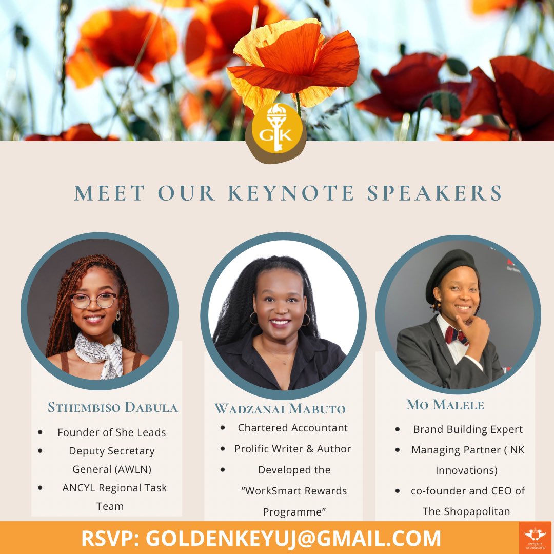 GoldenKeyUJ's tweet photo. Meet our speakers 🤩
#yesgk
#gksa https://t.co/nNzDKFrFPz