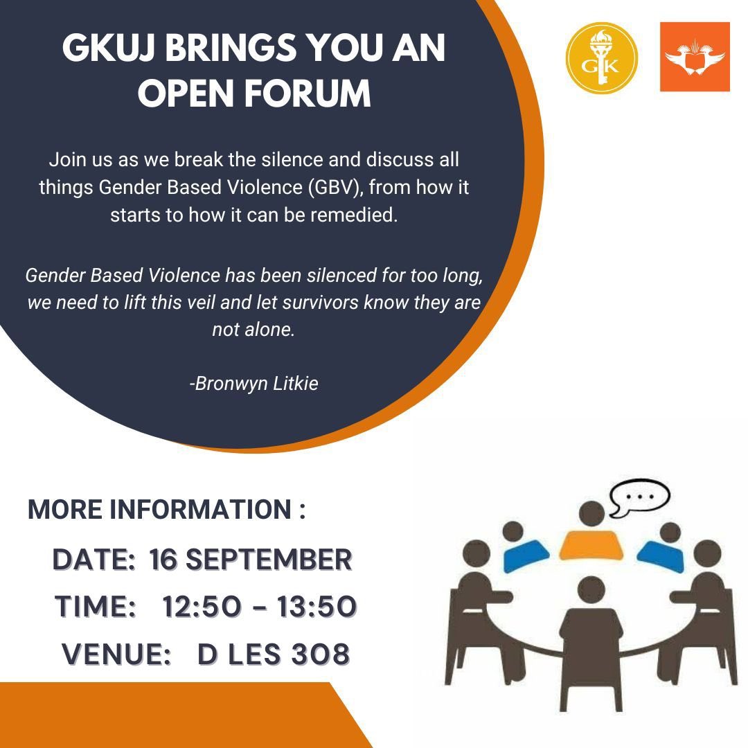 GoldenKeyUJ's tweet photo. Hey Goldies ✨

Join us on the 16th of September for an Open Forum Discussion . We will be discussing issues relating to Gender Based Violence. 

#yesgk
#gksa https://t.co/uZXC0qrUWi