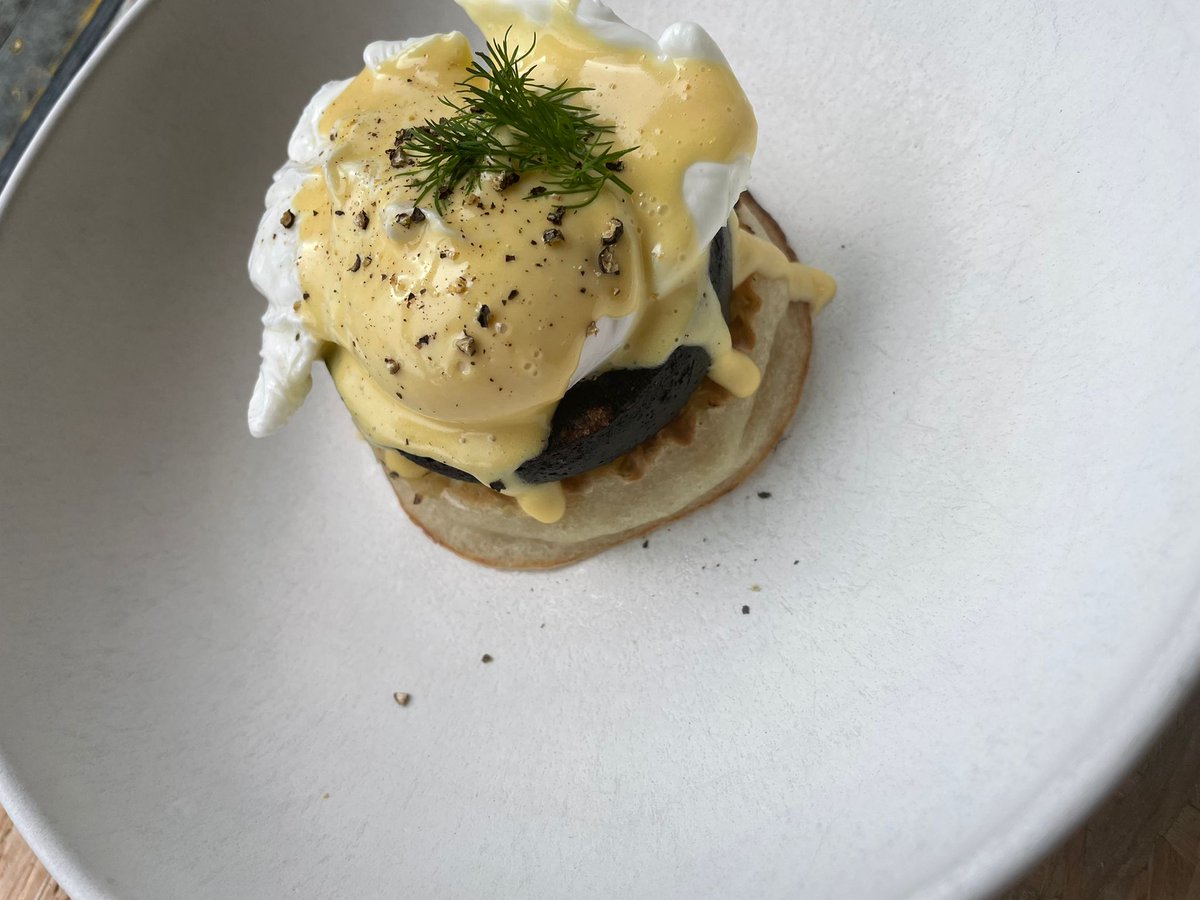 Sunday special in honour of #blackpuddinglobbing - Black pudding crumpet with poached egg and miso hollandaise. Pair it with a cocktail or a coffee to kick off your day