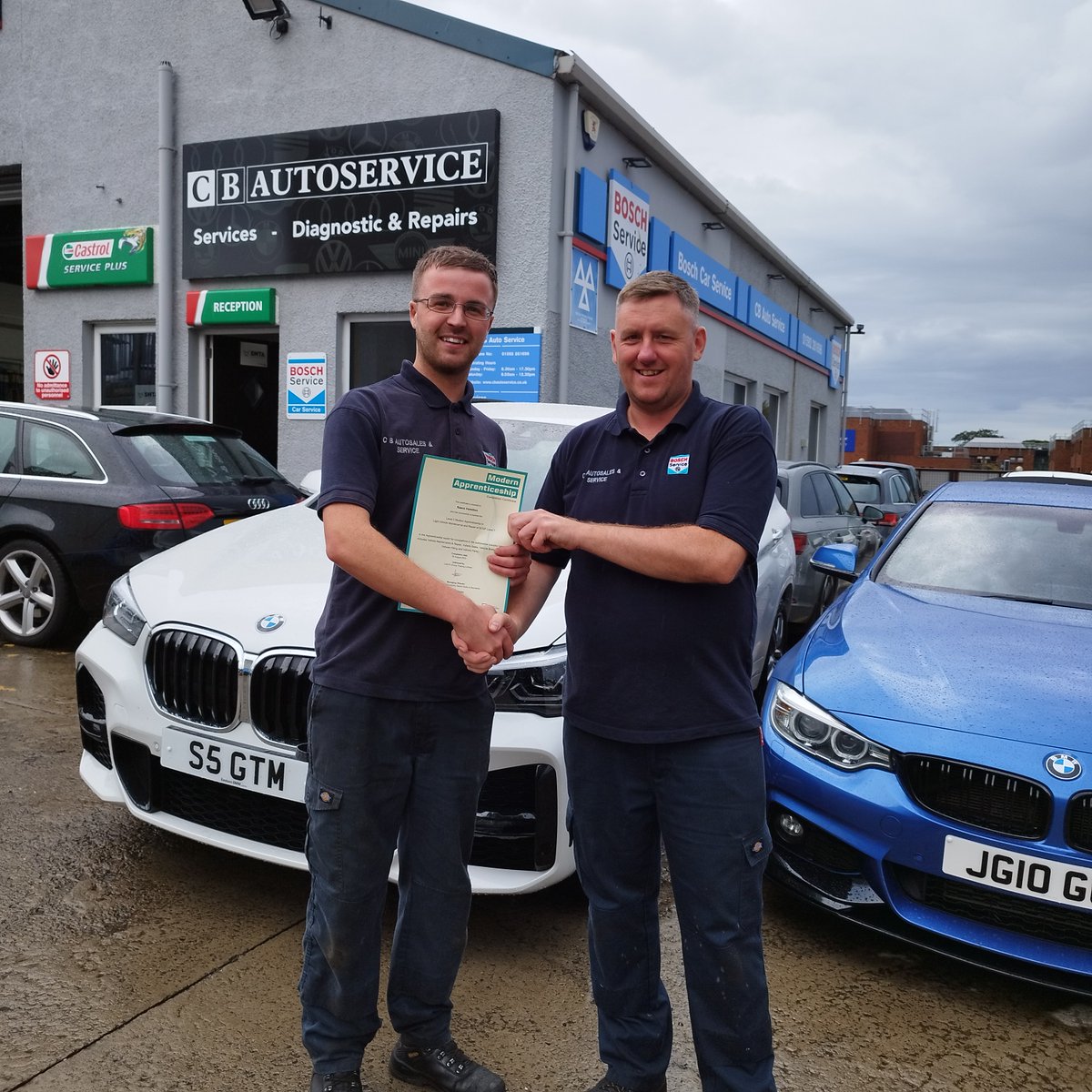 We visited our Apprentice Reece Hamilton at Kirkcaldy recently to see him presented with his <a href="/skillsdevscot/">Skills Development Scotland</a> funded Modern Apprenticeship certificates by his Manager Nicky - well done Reece, all the very best for the future and thanks to all the team at CB Autos