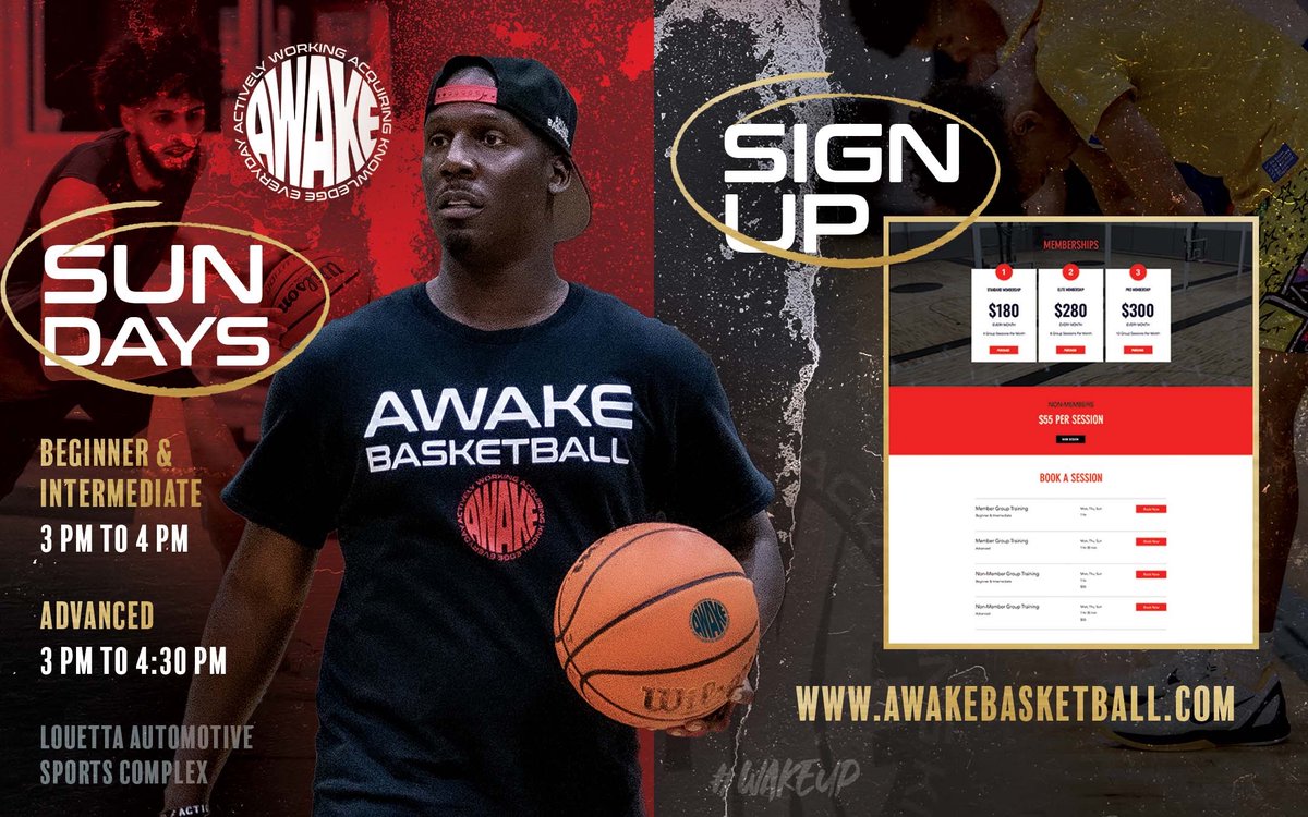 Don’t miss our SUNDAY SESSIONS‼️Sign up at awakebasketball.com 💯 . SUNDAYS Beginner/Intermediate: 3 pm - 4 pm Advanced Group: 3 pm - 4:30 pm . MONDAYS & THURSDAYS Beginner/Intermediate: 6 pm - 7 pm Advanced Group: 7 pm - 8:30 pm