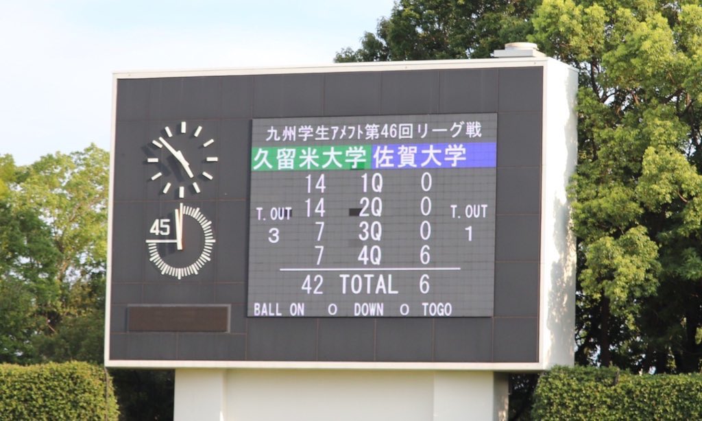 TOMCATS___'s tweet photo. 9月10日（土）久留米大学さんとの試合でした。
久留米大学VS佐賀大学
　　　　42-6
という結果となり、残念ながら勝利することができませんでしたが、今回の試合での悔しさを糧に3週間後の西南学院戦に向けて全力で練習していきます💪🏈
たくさんの応援ありがとうございました🙇‍♀️#佐賀大学 #TOMCATS https://t.co/ixrErf8Otv