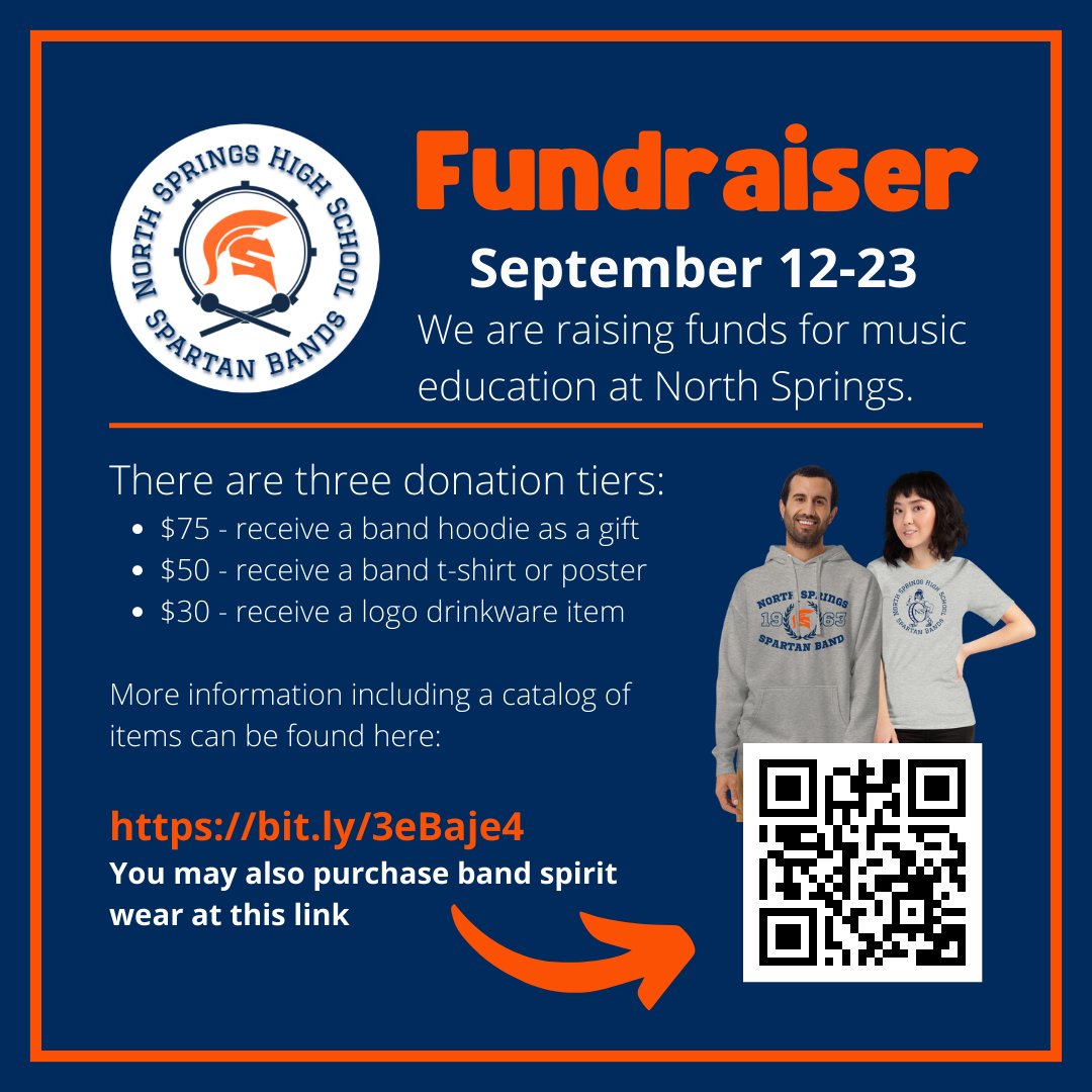We are beginning a fundraiser on Monday, September 12. We are accepting donations, and each donation receives a gift! We have hoodies, t-shirts, coffee mugs, and more. Please consider supporting us. Thank you! #northspringshighschool