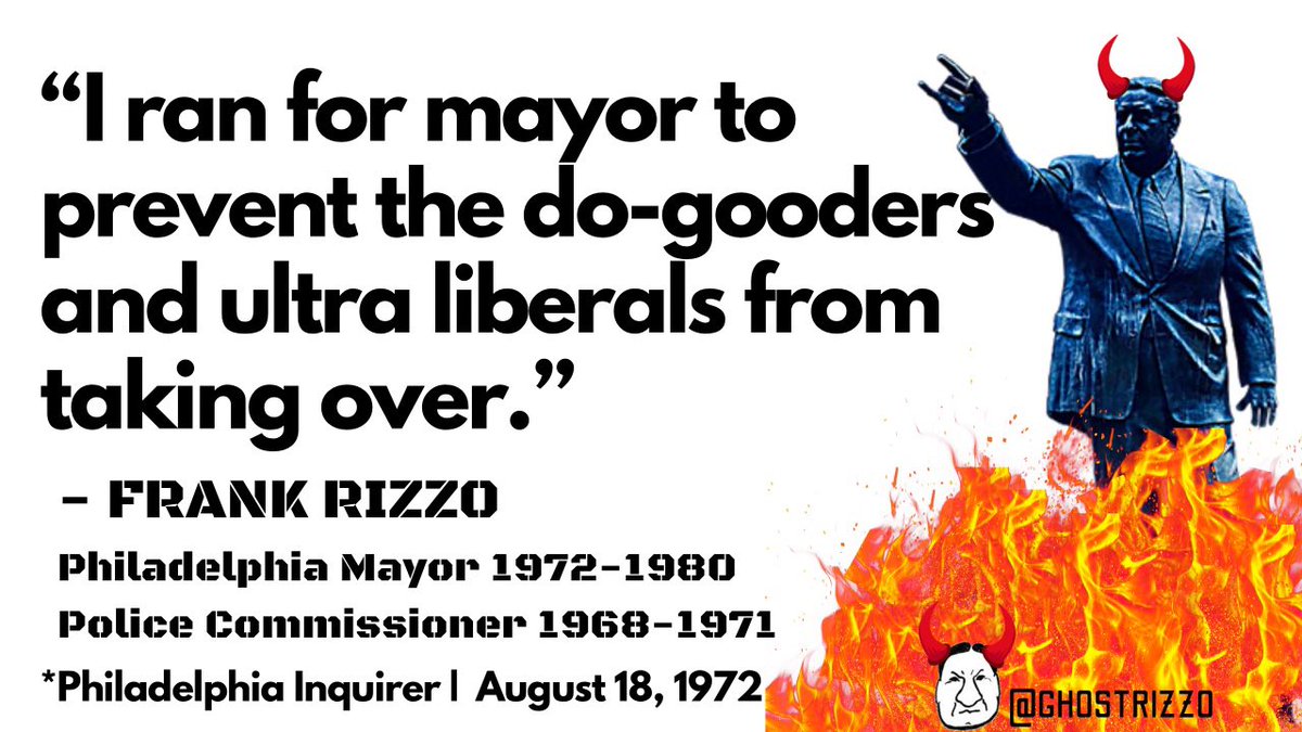 GhostRizzo's tweet photo. David Oh wants to bring back Frank Rizzo.

The people don’t know what’s good for ‘em…. electing crumb bums. Let’s cancel the elections and just have cops and the chamber of commerce vote. Nobody else!

Rizzo already reformed policing. If you don’t like the results. Don’t vote! https://t.co/kCu8scHwyV
