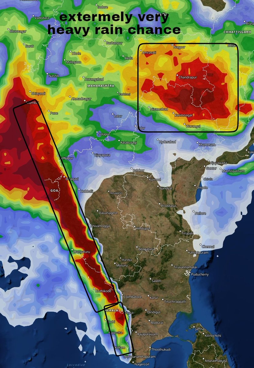 sanjayweather_c's tweet photo. Very Heavy Rain Warning♦️
* A depression persists over AP, and a temporary circulation persists over #Maharashtra coast due to which strong #southwest winds enters #Goa and Maharashtra, #Karnataka , #Kerala, #tamilNadu and #WesternGhats Heavy to very heavy rains are expected. https://t.co/CK8NzHuuN4