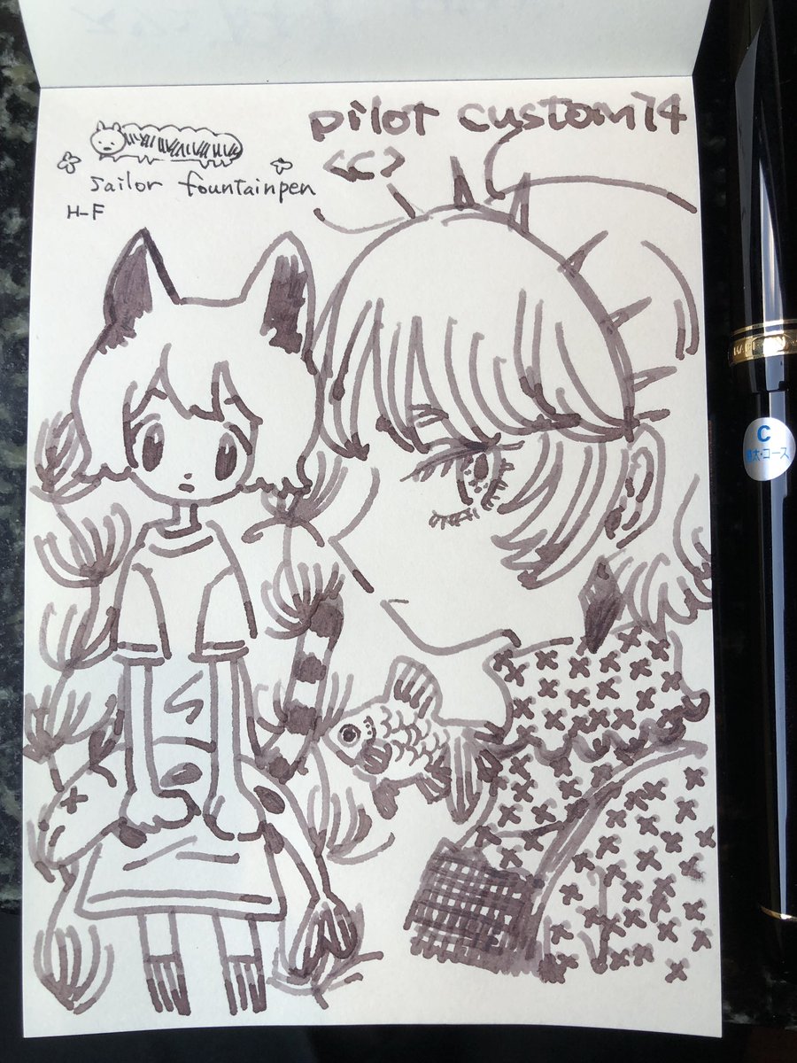 #万年筆イラスト部 
現代万年筆と約100年前の万年筆 