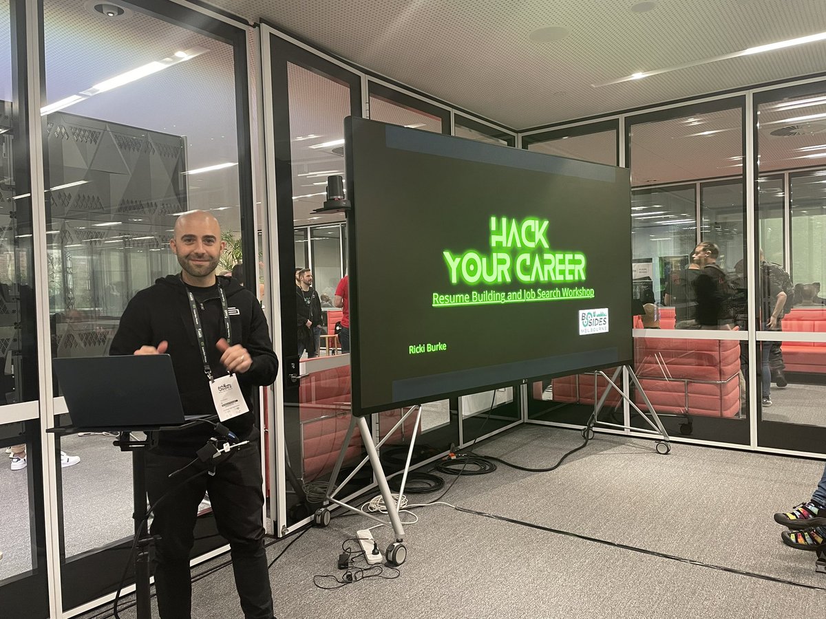 BSidesMelbourne's tweet photo. Up at 1400 @CyberSecRicki on the workshop for building your resume at #BSidesMelb2022 https://t.co/EfzGFYUBkL https://t.co/EcysGI3Lv9